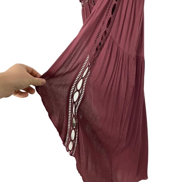NWOT RUE21 Cardigan Cover-Up Robe Dress M Burgundy Crochet Ruffle Button Maxi - Picture 8 of 8